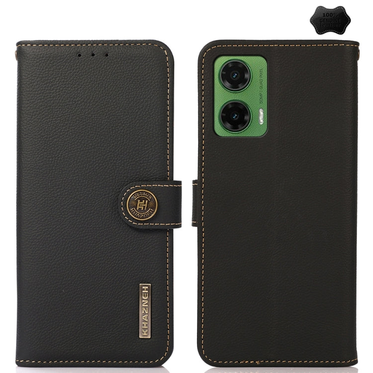 For Motorola Moto G35 KHAZNEH Custer Genuine Leather RFID Phone Case(Black)