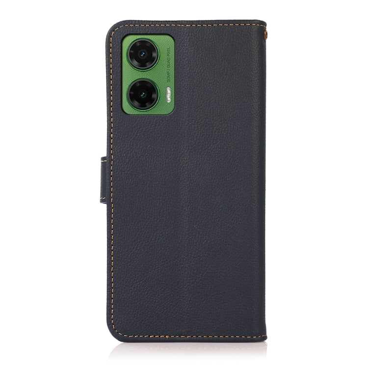 For Motorola Moto G35 KHAZNEH Custer Genuine Leather RFID Phone Case(Blue)