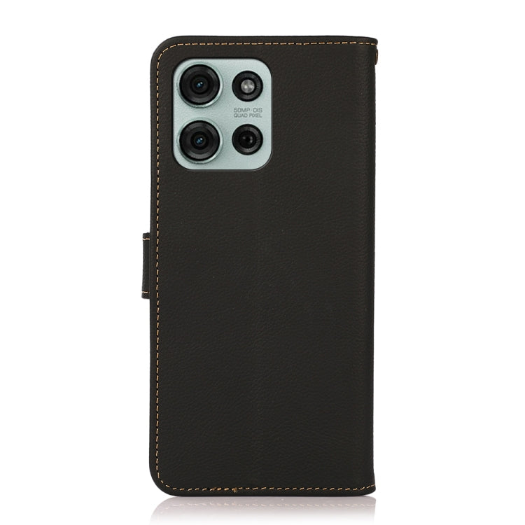 For Motorola Moto G75 5G KHAZNEH Custer Genuine Leather RFID Phone Case(Black)