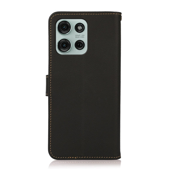 For Motorola Moto G75 5G KHAZNEH Custer Genuine Leather RFID Phone Case(Black)