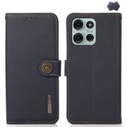 For Motorola Moto G75 5G KHAZNEH Custer Genuine Leather RFID Phone Case(Blue)
