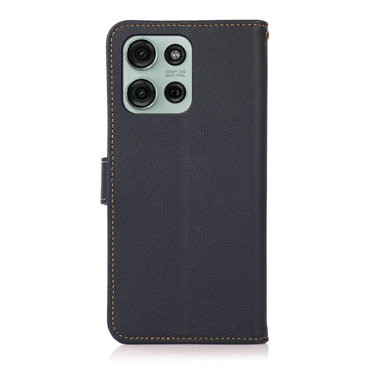 For Motorola Moto G75 5G KHAZNEH Custer Genuine Leather RFID Phone Case(Blue)