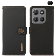 For Motorola Moto G15 4G KHAZNEH Custer Genuine Leather RFID Phone Case(Black)