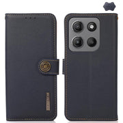 For Motorola Moto G15 4G KHAZNEH Custer Genuine Leather RFID Phone Case(Blue)