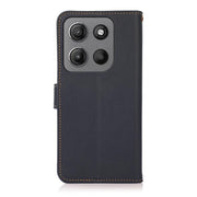 For Motorola Moto G15 4G KHAZNEH Custer Genuine Leather RFID Phone Case(Blue)