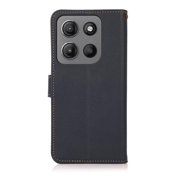 For Motorola Moto G15 4G KHAZNEH Custer Genuine Leather RFID Phone Case(Blue)