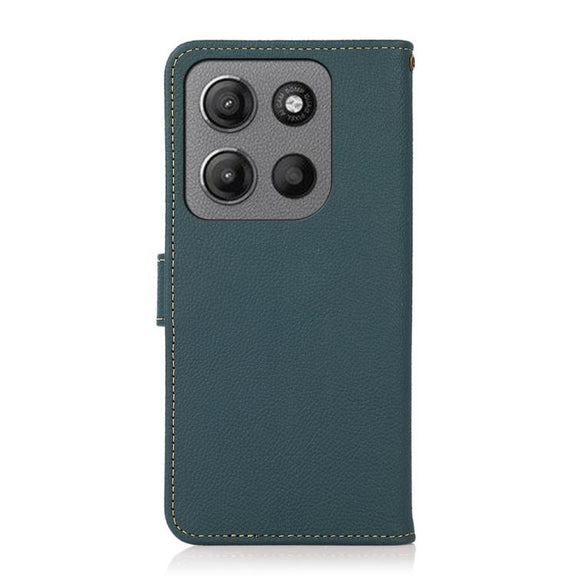 For Motorola Moto G15 4G KHAZNEH Custer Genuine Leather RFID Phone Case(Green)