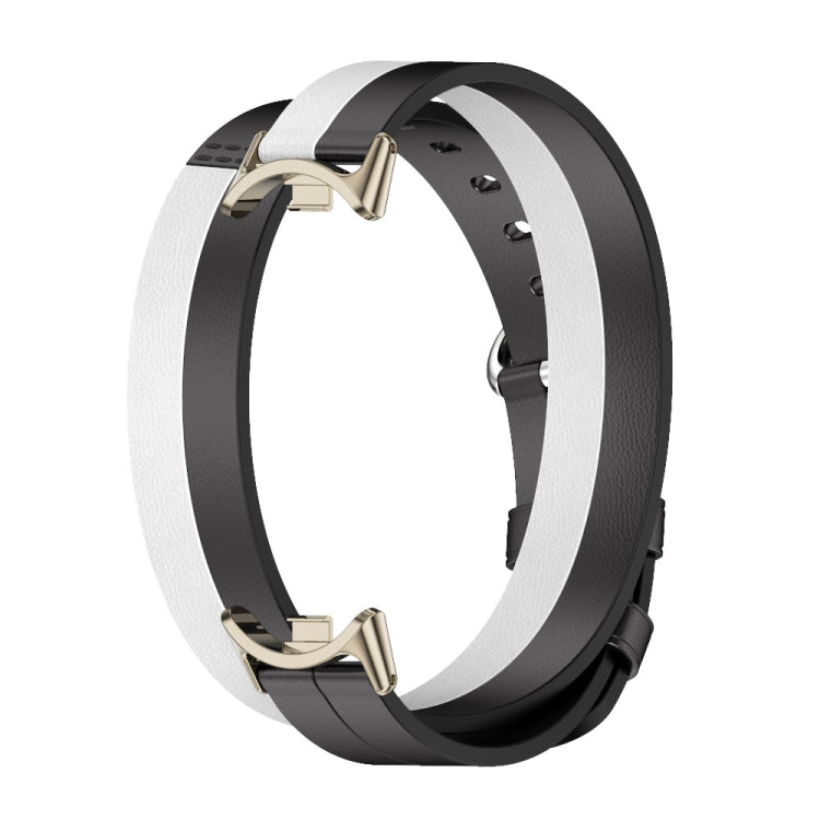 For Xiaomi Mi Band 8 / 9 / 9 NFC Mijobs Double-Loop Leather Watch Band(Black+White+Light Gold)