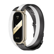 For Xiaomi Mi Band 8 / 9 / 9 NFC Mijobs Double-Loop Leather Watch Band(Black+White+Light Gold)