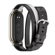 For Xiaomi Mi Band 8 / 9 / 9 NFC Mijobs Double-Loop Leather Watch Band(Black+White+Light Gold)
