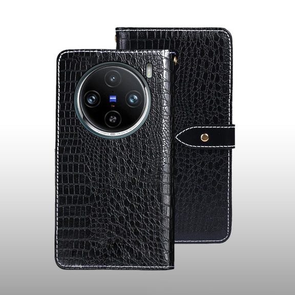 For vivo X100 Pro idewei Crocodile Texture Leather Phone Case(Black)