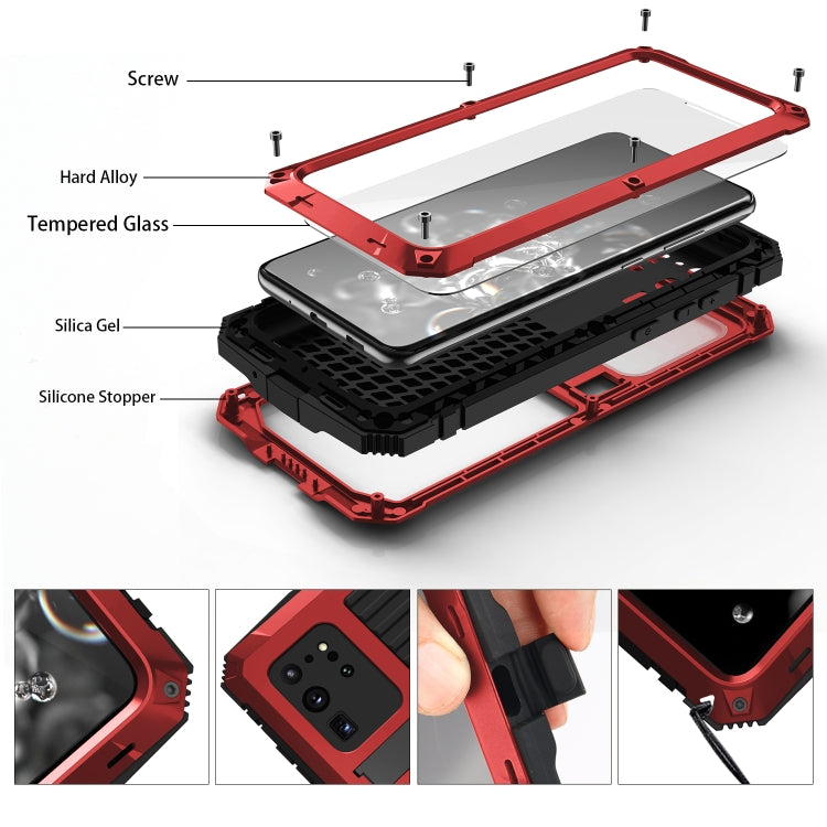 For Samsung Galaxy S20 Ultra R-JUST Water-resistant Shockproof Dustproof Metal + Silicone Protective Case(Red)