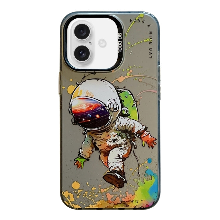 For iPhone 16 Animal Pattern Oil Painting Series PC + TPU Phone Case(Astronaut)
