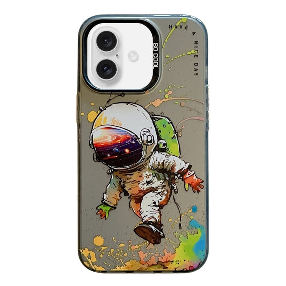 For iPhone 16 Animal Pattern Oil Painting Series PC + TPU Phone Case(Astronaut)