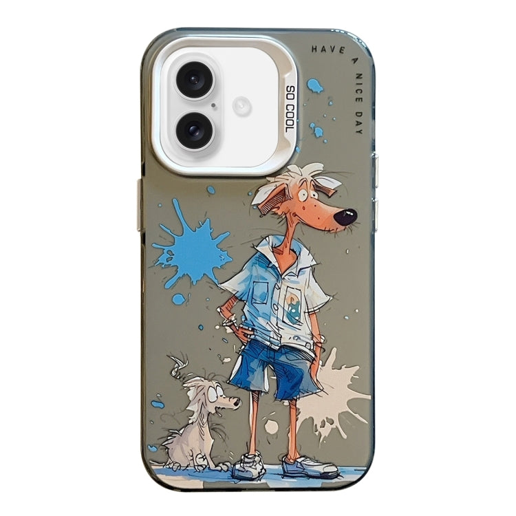For iPhone 16 Animal Pattern Oil Painting Series PC + TPU Phone Case(Wolf)