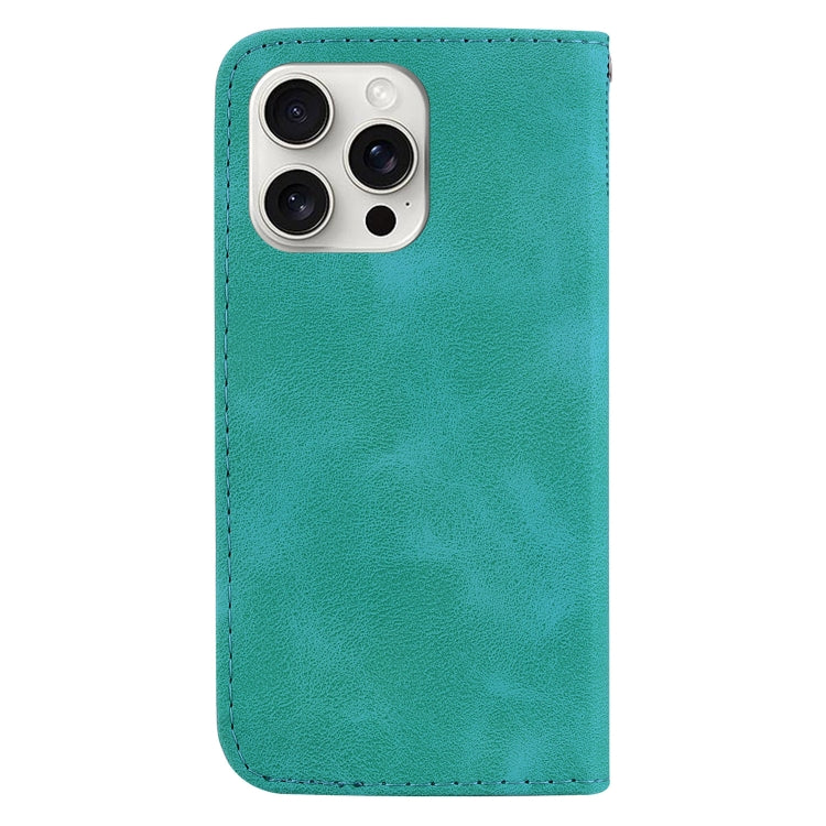 For iPhone 16 Pro Max Seven-shaped Embossed Leather Phone Case(Green)