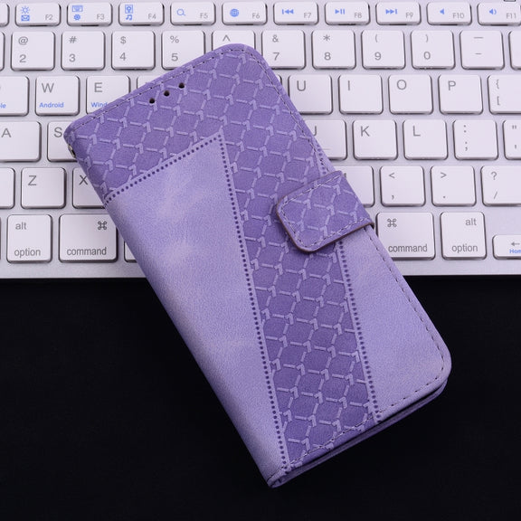 For iPhone 16 Pro Seven-shaped Embossed Leather Phone Case(Purple)