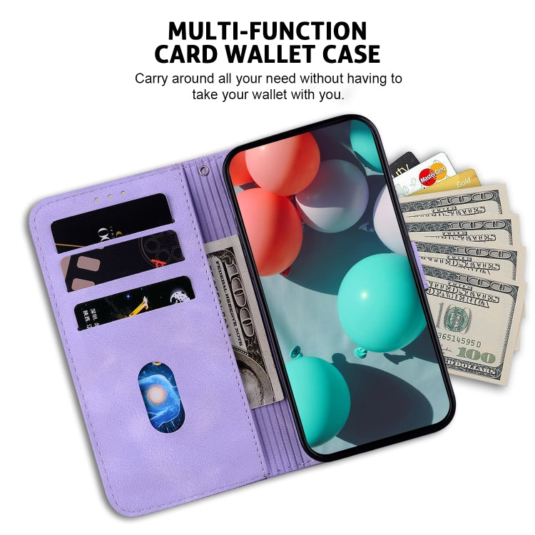 For iPhone 16 Plus Seven-shaped Embossed Leather Phone Case(Purple)