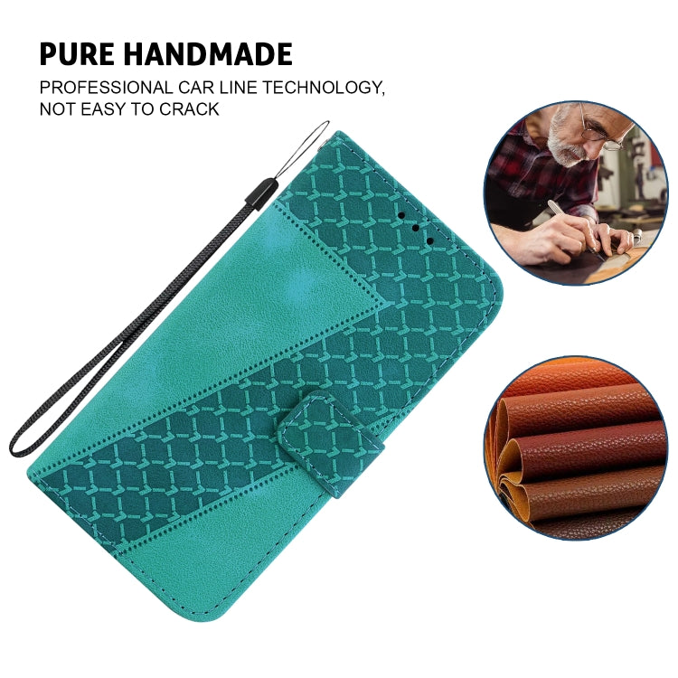 For iPhone 16 Seven-shaped Embossed Leather Phone Case(Green)