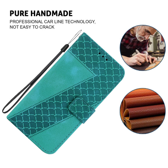 For iPhone 16 Seven-shaped Embossed Leather Phone Case(Green)