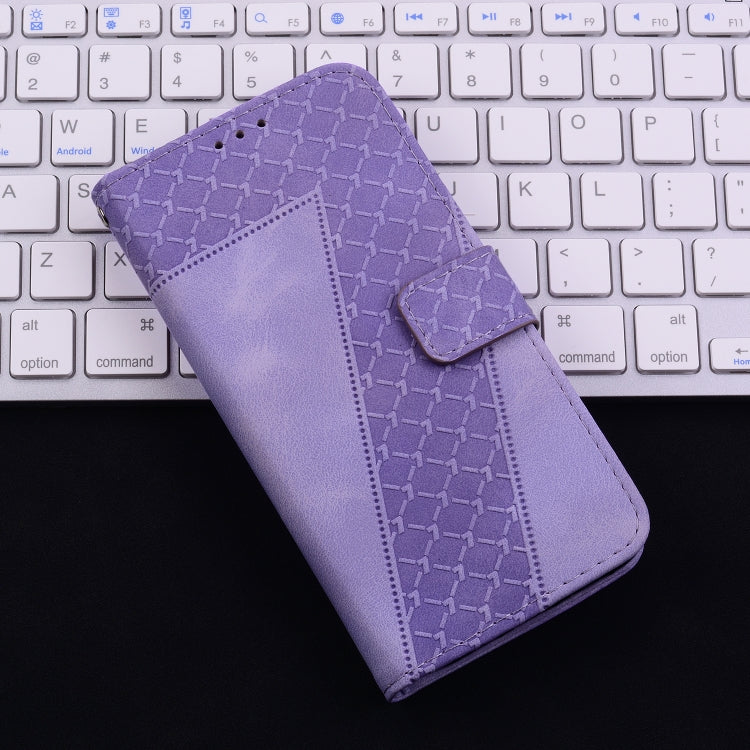 For iPhone 16 Seven-shaped Embossed Leather Phone Case(Purple)