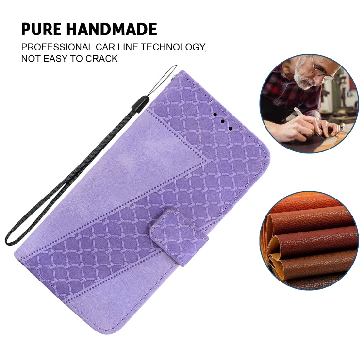 For iPhone 16 Seven-shaped Embossed Leather Phone Case(Purple)