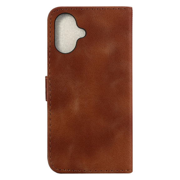 For iPhone 16 Seven-shaped Embossed Leather Phone Case(Brown)