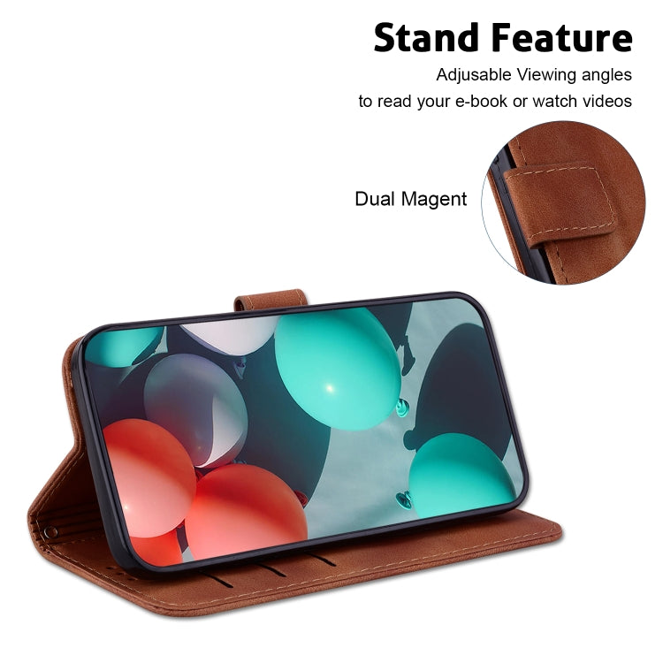 For iPhone 16 Seven-shaped Embossed Leather Phone Case(Brown)