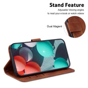 For iPhone 16 Seven-shaped Embossed Leather Phone Case(Brown)