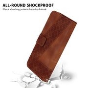 For iPhone 16 Seven-shaped Embossed Leather Phone Case(Brown)