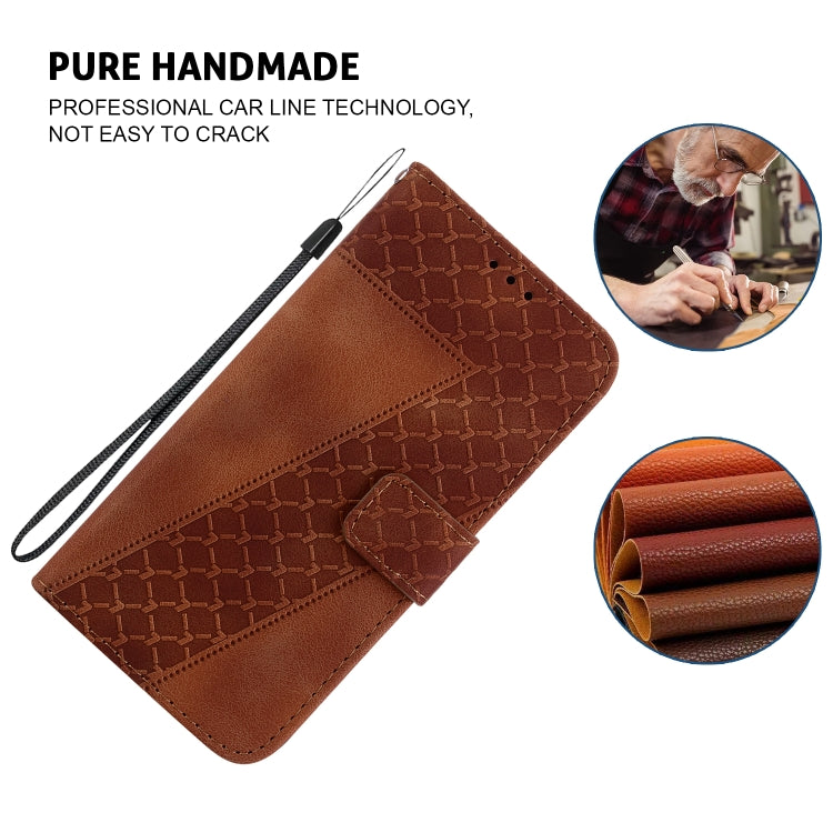 For iPhone 16 Seven-shaped Embossed Leather Phone Case(Brown)