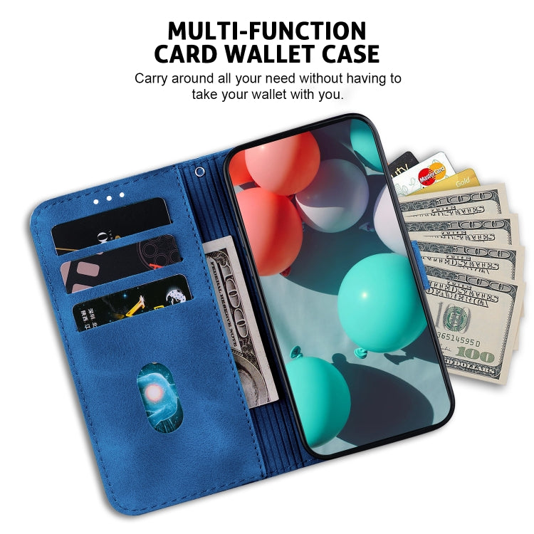 For iPhone 16 Seven-shaped Embossed Leather Phone Case(Blue)