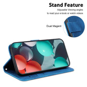 For iPhone 16 Seven-shaped Embossed Leather Phone Case(Blue)