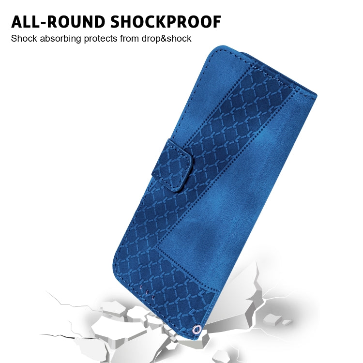 For iPhone 16 Seven-shaped Embossed Leather Phone Case(Blue)