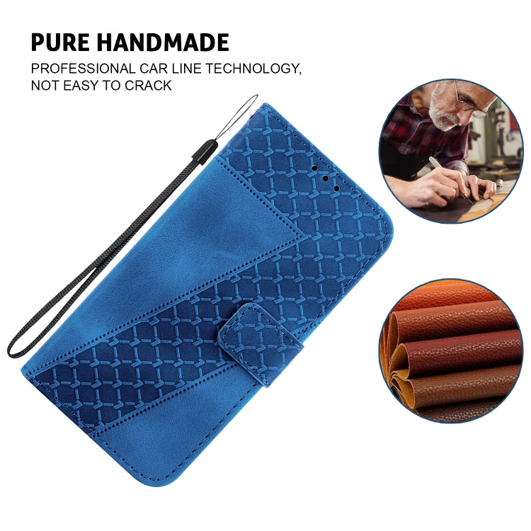 For iPhone 16 Seven-shaped Embossed Leather Phone Case(Blue)