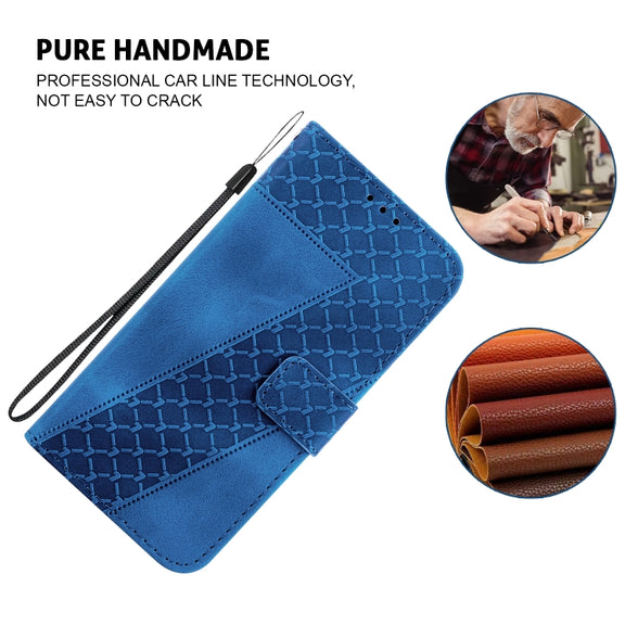 For iPhone 16 Seven-shaped Embossed Leather Phone Case(Blue)