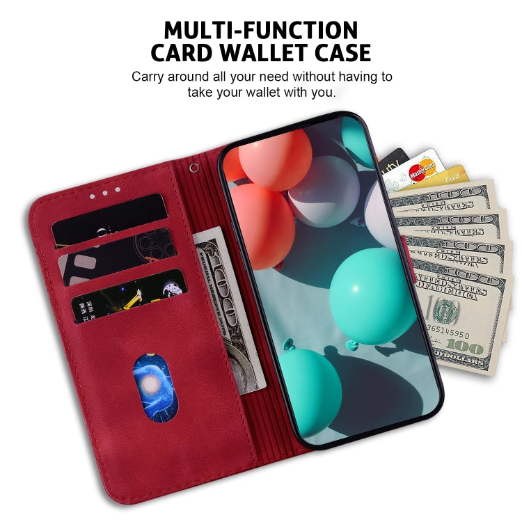 For iPhone 16 Seven-shaped Embossed Leather Phone Case(Red)