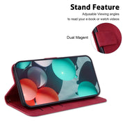 For iPhone 16 Seven-shaped Embossed Leather Phone Case(Red)