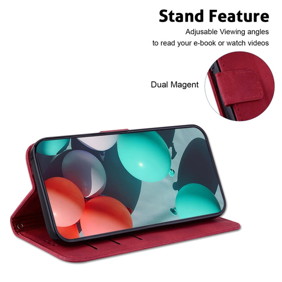 For iPhone 16 Seven-shaped Embossed Leather Phone Case(Red)