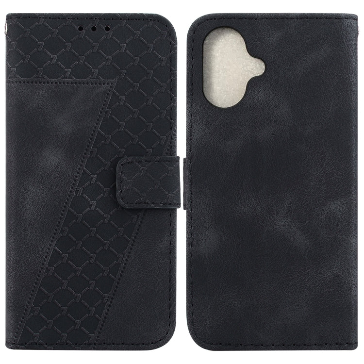 For iPhone 16 Seven-shaped Embossed Leather Phone Case(Black)