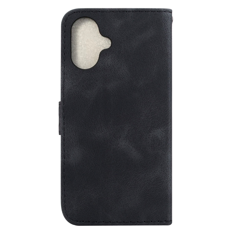 For iPhone 16 Seven-shaped Embossed Leather Phone Case(Black)
