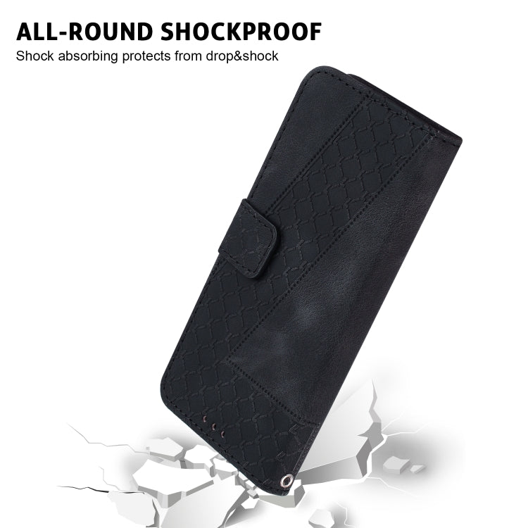 For iPhone 16 Seven-shaped Embossed Leather Phone Case(Black)