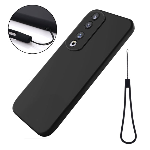 For Honor 90 Pro Solid Color Liquid Silicone Dropproof Full Coverage Phone Case(Black)