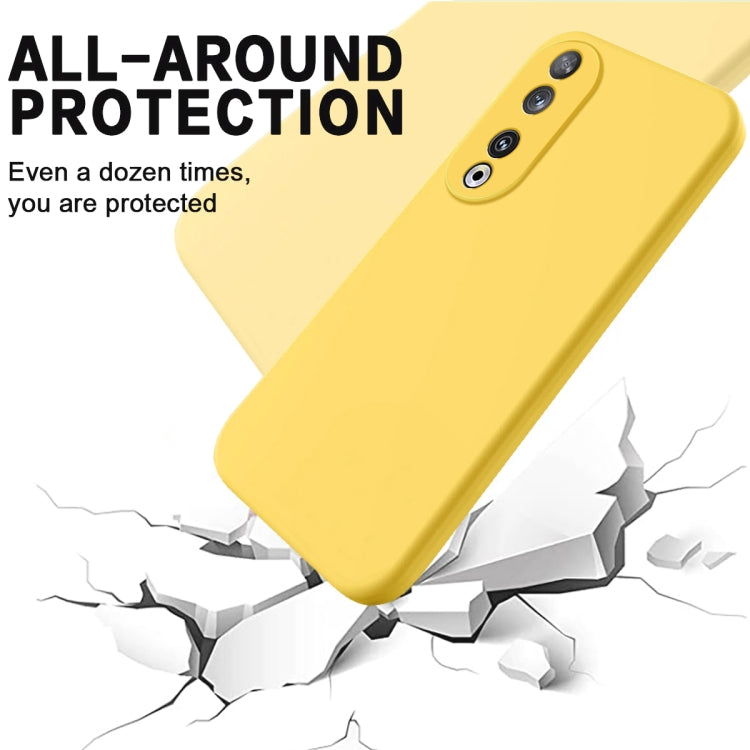 For Honor 90 Pure Color Liquid Silicone Shockproof Phone Case(Yellow)