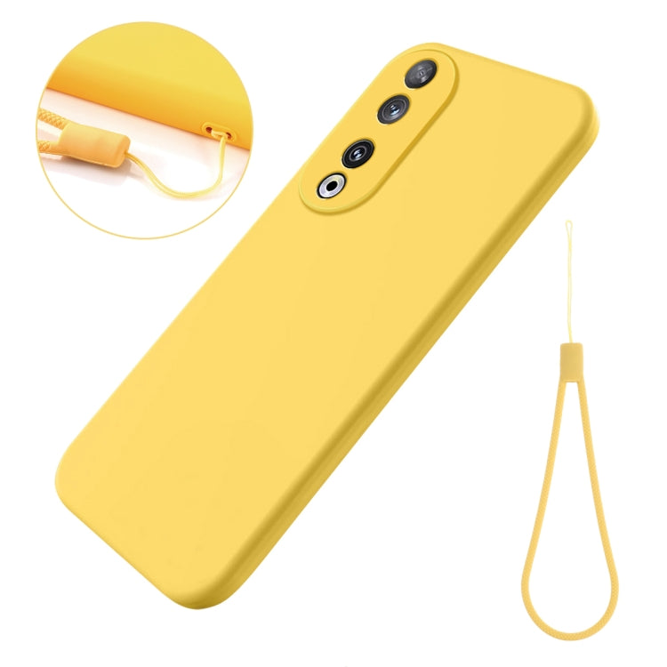 For Honor 90 Pure Color Liquid Silicone Shockproof Phone Case(Yellow)