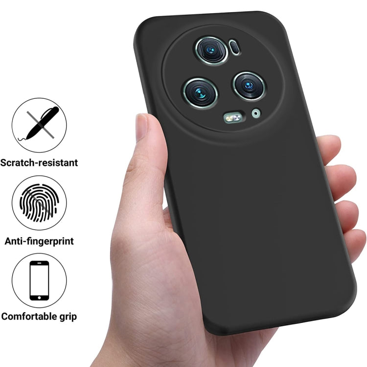For Honor Magic5 Pro Solid Color Liquid Silicone Dropproof Full Coverage Phone Case(Black)