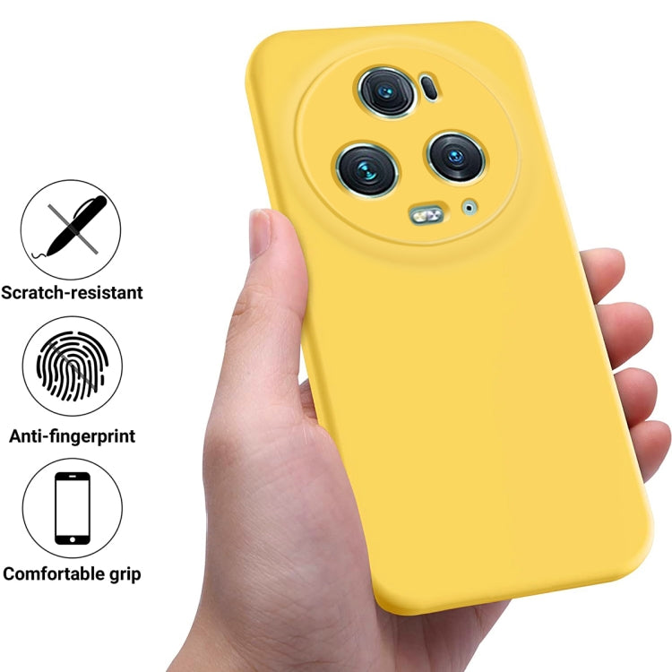 For Honor Magic5 Pro Solid Color Liquid Silicone Dropproof Full Coverage Phone Case(Yellow)