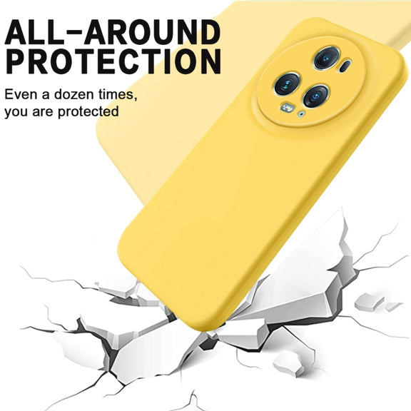 For Honor Magic5 Pro Solid Color Liquid Silicone Dropproof Full Coverage Phone Case(Yellow)