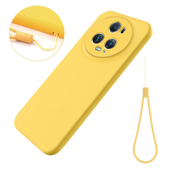 For Honor Magic5 Pro Solid Color Liquid Silicone Dropproof Full Coverage Phone Case(Yellow)