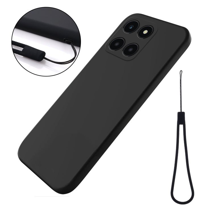 For Honor X6a Pure Color Liquid Silicone Shockproof Phone Case(Black)